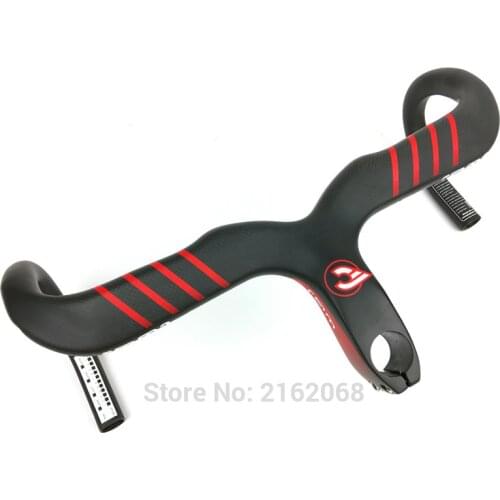 Newest red line decals Road bicycle matte 3K full carbon fibre bike handlebar and stem integrated with stent holes Free shipping