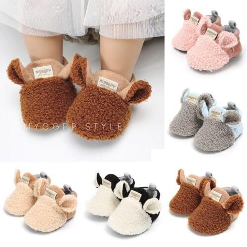 0-18M New Toddler Newborn Baby Crawling Shoes Casual Boy Girl Snow Lamb Slippers Trainers Fur Winter Animal Ears First Walker