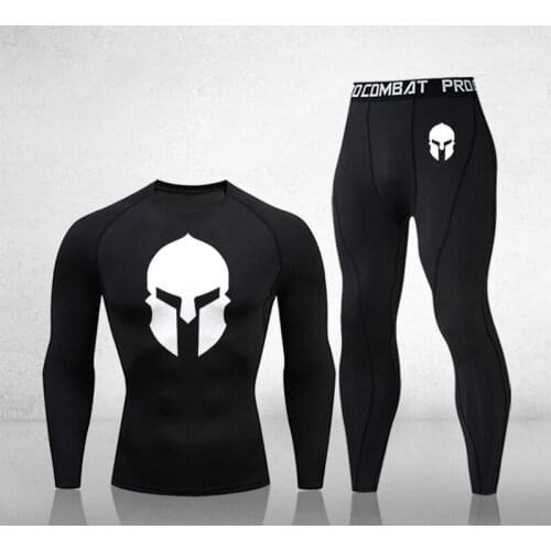 Workout Clothing Mens Sports Underwear Compression Tights Long T-shirt Leggings 2 Pieces Sportswear Black Gym Running Suit 4XL