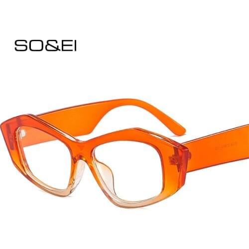 SO&EI Retro Polygon Cat Eye Women Glasses Frame Fashion Clear Lens Eyewear Men Orange Leopard Optical Frame