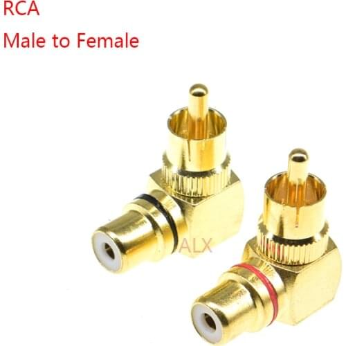 2Pcs Gold Plated Brass RCA Right Angle Male To Female Connector 90 Degree Adapters Connectors plug to jack