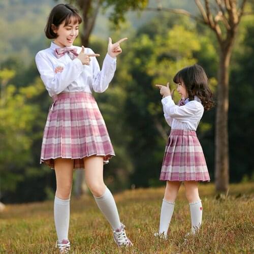 Korean Japanese Style School Girl Uniform Pleated School Student JK Uniform High Waist Sweet Plaid Cute Long Sleeve Mini Skirt