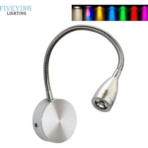 Modern LED Wall Lamp 1W 3W Flexible Silver Arm Lamp Bedroom Bedside Reading Light Study Painting Direction Adjustable lighting