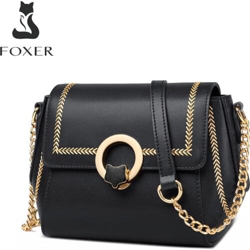 FOXER Cow Leather Girls Crossbody Bags Casual Dating Lady Small Shoulder Bag Brand Designer Stylish Women 's Bag Flip Purse