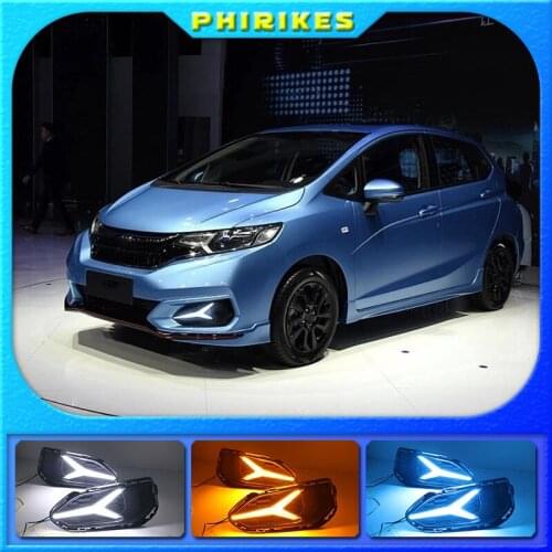 LED Daytime Running Lights For Honda Jazz fit 2018-2020 LED DRL fog lamp with turn signal function car styling
