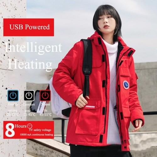 Intelligent Heating Jackets Outdoor Hooded Thermal Cotton Padded Clothes Coat Mens Womens Long Sleeve USB Charging Heated Vest