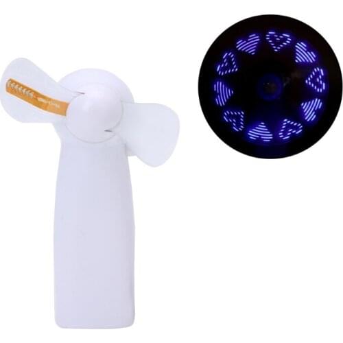Unique LED Love Pattern Handheld Mini Fan Super Mute Battery Operated for Cooling Cute #C05# Retailsale