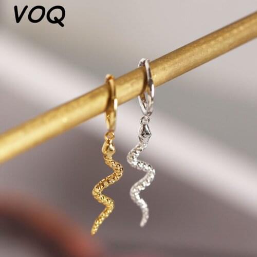 VOQ New Personality Punk Snake Animal Pendant Tassel Snake Shape Pendant Earrings 925 Sterling Silver Jewelry