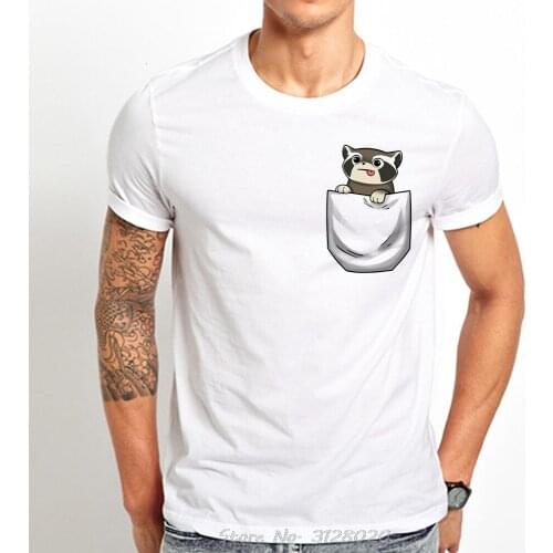 Sneaky Raccoon In Pocket Funny Tshirt Men New White Casual Tees T-Shirt Cool Unisex Streetwear T Shirt Harajuku