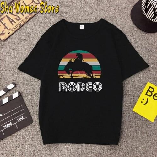 Seeyoushy Rodeo Printing Womens T-shirt Short Sleeve Western Cowboy Cute Vintage Retro Funny Tshirt for Gifts Tee Shirt Femme