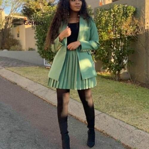 Fashion Women Blazer and Pleated Skirt Set Long Sleeve Office Lady Solid Color Two Piece Suit Business Plus Size 3Xl