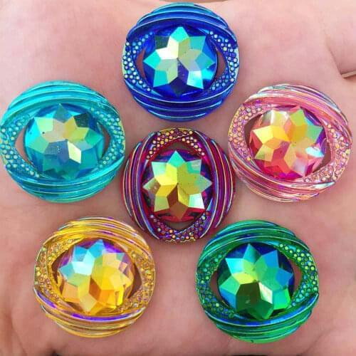 New 12pcs 25mm AB Resin Round FlatBack Flower Rhinestone Embellishment 2 Hole Buttons SR86*2