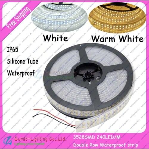 DC12V 5M/Roll 1200LEDs 3528SMD 240led/m Double Row Flexible LED Strip IP65 Silicone Waterproof, white/warm white Color Available