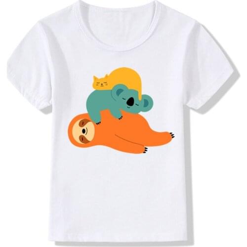 2019 Cute Print Short Sleeve Being Lazy Animal Cartoon Children Kids T Shirt Little Boy Girl Baby Summer Funny Top Tee ooo2327