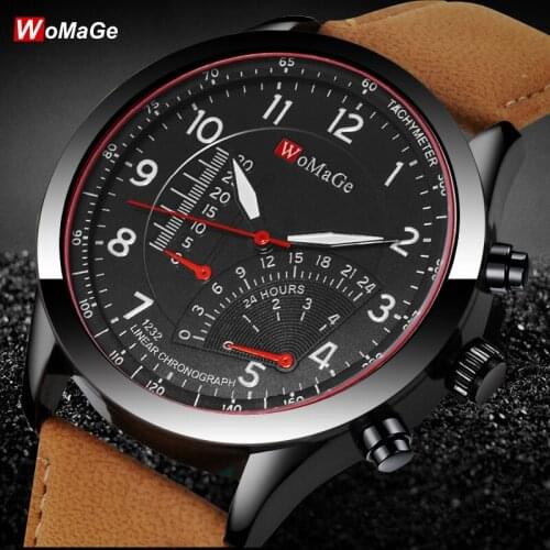 2020 Fashion Luxury Brand Womage Men Watches Casual Leather Straps Wristwatches Relogio Masculino Erkek Kol Saati Reloj Hombre