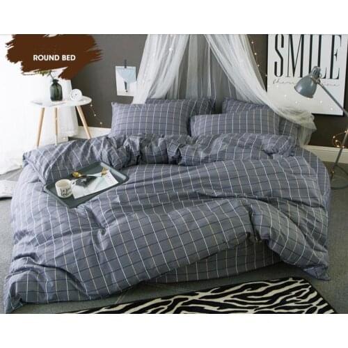 100% Pure Cotton Round Bed 4 Pcs Leopard Print Cartoon Stripe Lattice Pillowcase & Duvet Cover Fitted Sheet Sets 200cm 220cm