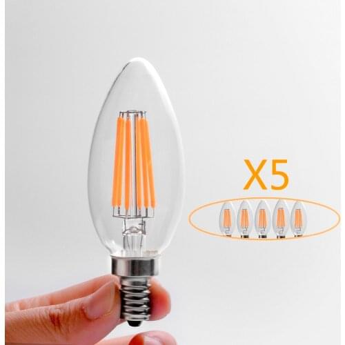 5pcs C35 High Quality E14 LED Filament Bulb 360 Degree Dimmmable Led Candle Lamp E12 4W 6W Vintage Edison Bulbs For Living Room