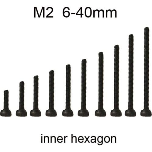 50PCS 12.9 Grade M2 High Strength Hexagon Screws 6-40mm Legth Black Screw Nut for Tamiya Mini 4WD DIY Parts