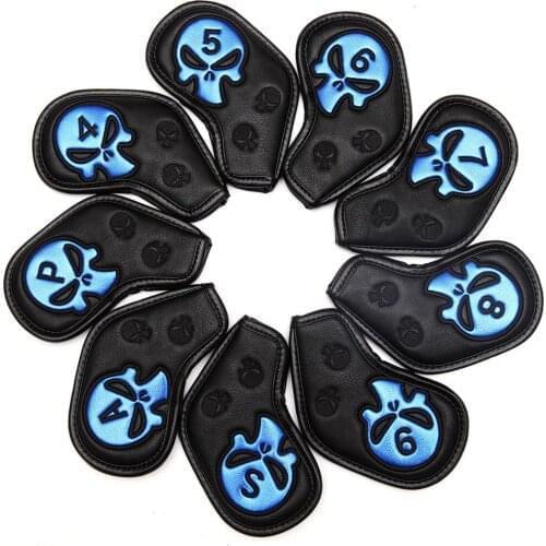 9Pcs/Set Golf Cover Skull Iron Pole Head Covers Putter Protector Outdoor Sports Waterproof Universal Protection