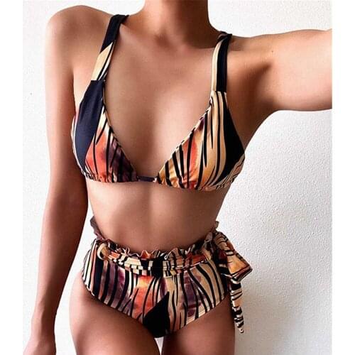Autuspin Vintage Womens Bikinis Sets Fashion Striped Swimsuits Sexy High Waist Pants Elegant Bikini Beach Swimwear Bathing Suit