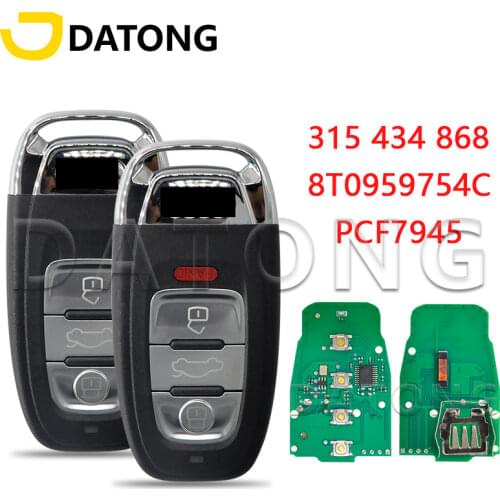 Datong World Car Remote Key For Audi Q5 A4L A5 A6 A7 A8 RS4 RS5 S4 S5 315 434 868 Mhz Smart Control Card Key Blade With Logo