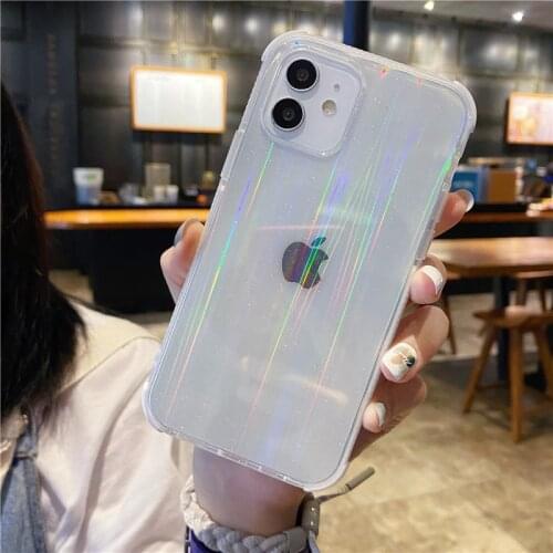 Glitter Transparent Laser Phone Case For iPhone 12 11 Pro Max XS Max XR X 7 8 Plus 12 Mini Shockproof Bumper Soft TPU Back Cover