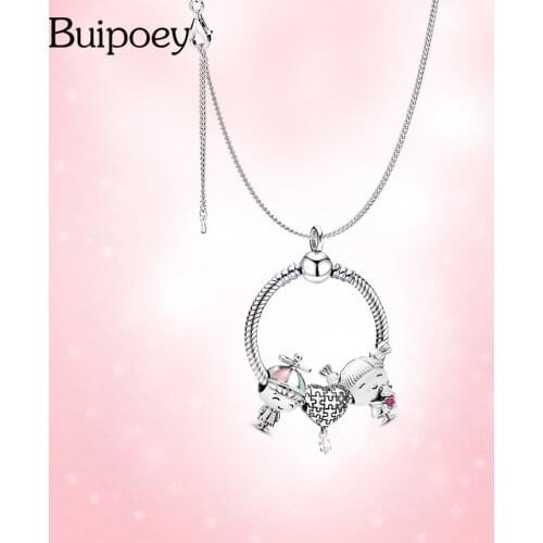 Buipoey New Boy Girls Beaded Heart Pendant Necklace For Girls Original Silver Color Charm Necklace Fine Kids Jewelry
