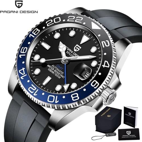PAGANI Design Automatic GMT Mens Mechanical Watch Top Brand Luxury Watch Mens Business Rubber Strap Waterproof Luminous Watch