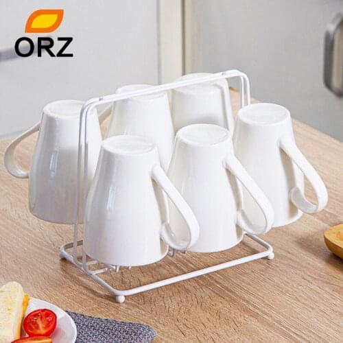 Kitchen Mug Holder Tabletop Coffee Cup Drying Rack with 6 Hooks Decorative Display Stand Organizer