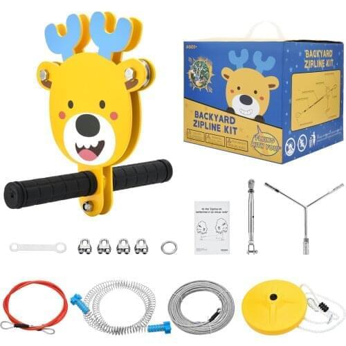 80/100/120FT Heavy Duty Compound Galvanized Steels Cable Zip Line Kit With Stainless Steel Spring Brake Backyard Zipline For Kid