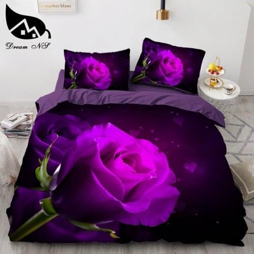 Dream NS Sale New 3D Bedding Sets Reactive Print Purple Rose Flowers Pattern Quilt Cover Bed juego de cama