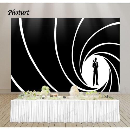 Photurt James Bond 007 Photography Backdrop Birthday Party Background Black White Aperture Vinyl Photo Booth Decorate Props
