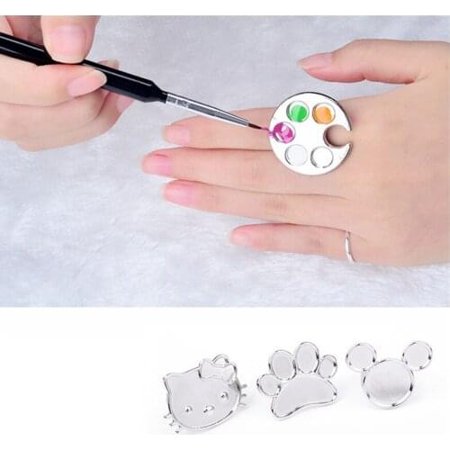 3Pcs Ring Palette Nail Art Tool DIY Nail Art Gel Polish Painting Drawing Palette KT Cat Mickey Paw Ring Palette