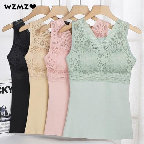 Lace Underwear Women Tank Crop Top Beauty Back Female Sexy Lingerie Gathered Plus Size Seamless Padded Vest Warm Breathable Cami