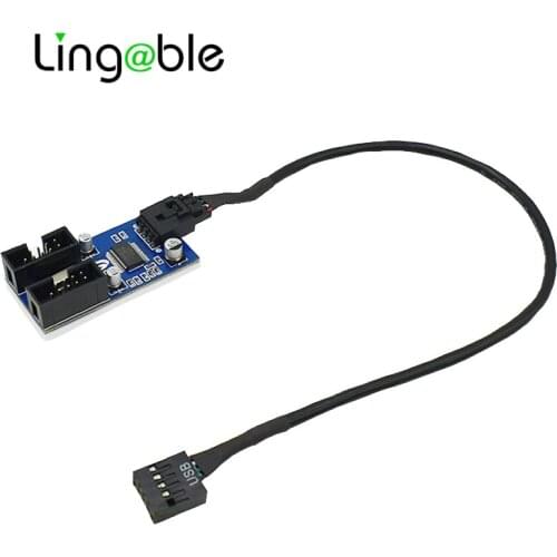 Lingable Motherboard USB 9Pin Interface Header Splitter 1 to 2 Hub Extension Cable Adapter 9-Pin USB HUB Connectors 30CM