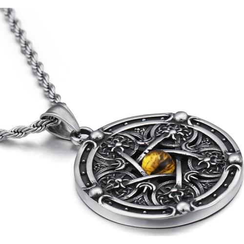 Fashion Titanium Steel St. Angel Guardian Pendant Hot Vintage Pentagram Round Tag Mens