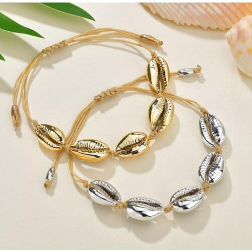 Fashion Simple Cute Solid Color Metal Shell Bracelet Bangle Wristband Wrist Jewelry Bracelets for Women Men Girl Gift Wholesale