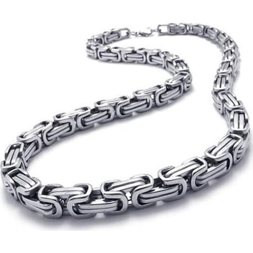 Mens Necklace, Stainless Steel Biker Chain King Necklace, Silver, Width 8mm, Length 55cm
