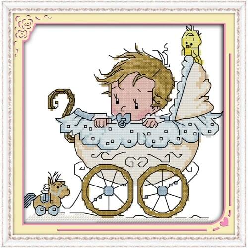Everlasting Love Baby On The babys Car Chinese Cross Stitch Kits Ecological Cotton Printed 11CT DIY Wedding Decoration For Home