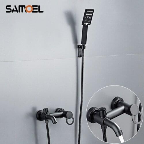 New Arrival Economic Simple Design Wall Mount Brass Black Bath Shower Faucet Set Bathtub Water Mixer Tap SF1052