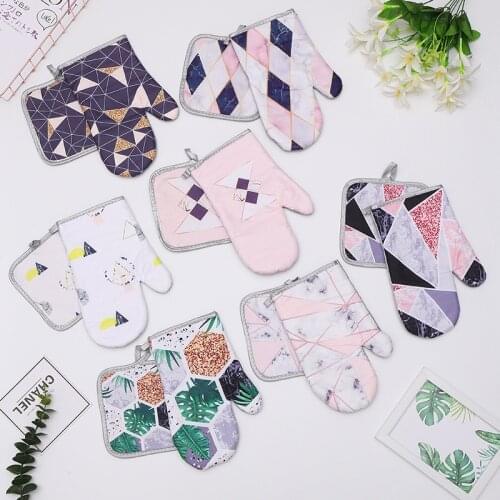 Microwave Glove Potholder Bakeware Blue And White Oven Mitts And Potholder Mat For BBQ Or Kitchen