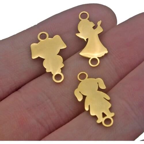 5pcs High Quality Stainless Steel Gold 3 Types Girls Small Charms Connector Pendant Polished Jewelry Making Bracelet Accessories