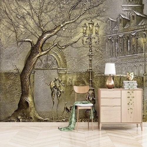 Custom Mural Wallpaper European Style 3D Stereo Golden Tree Street View Figure Fresco Living Room Bedroom Luxury Decor Wallpaper