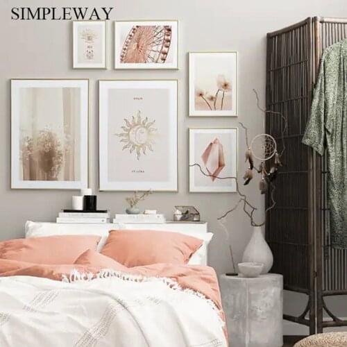 Poppy Flower Canvas Poster Solis Abstract Painting Moon Sun Artwork Print Scandinavian Wall Picture Modern Room Home Decoration