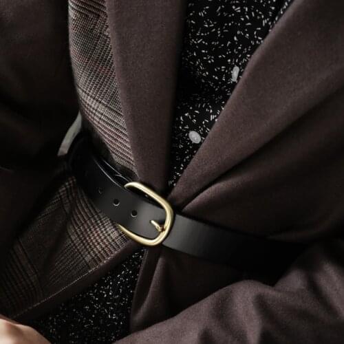 Belt Womens genuine leather brass buckle jeans belt simple joker first layer cowhide punch-free coat decorative belt 2021 New