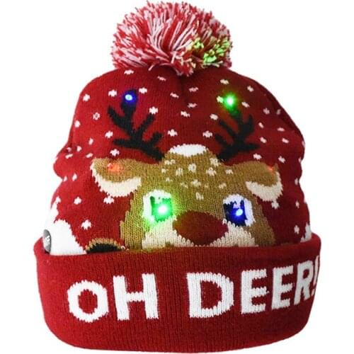 Christmas Hats Sweater Santa Elk Knitted Beanie Hat With LED Light Up Cartoon Patteren Christmas Gift For Kids New Year Supplies