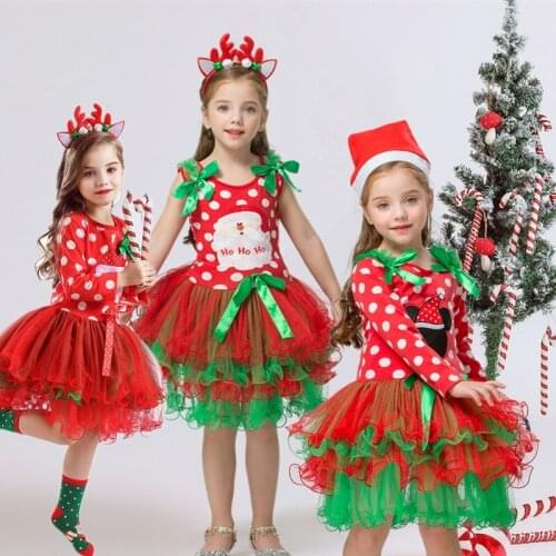 Full Sleeve Christmas Dress Red Sweater Dot Knit Children Clothing New Year Tutu Princess Dress For Girl 2-6 Yrs Kids