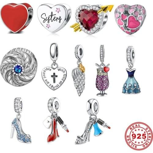 925 Sterling Silver Beads Luxury CZ High Heel Shoe Lipstick Pendant Fit Original Charms Bracelet Making Fine Jewelry Accessories