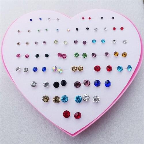 Mini Animals Fruits Fimo Clay Stud Earrings Flowers With Pink Heart Box 36 pairs/lot Mix Colors For Children Girls