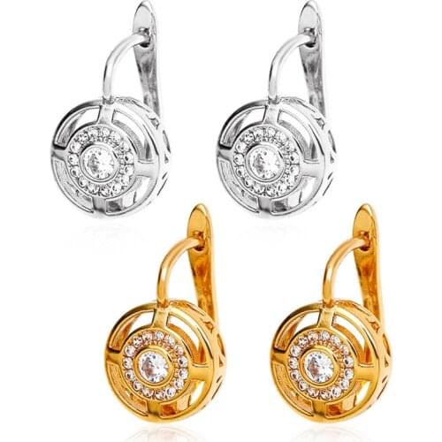 Copper Inlaid Zircon Creative Hollow Earrings Vintage Small Round Stud Earring For Women Punk Earrings Long Statement Jewelry